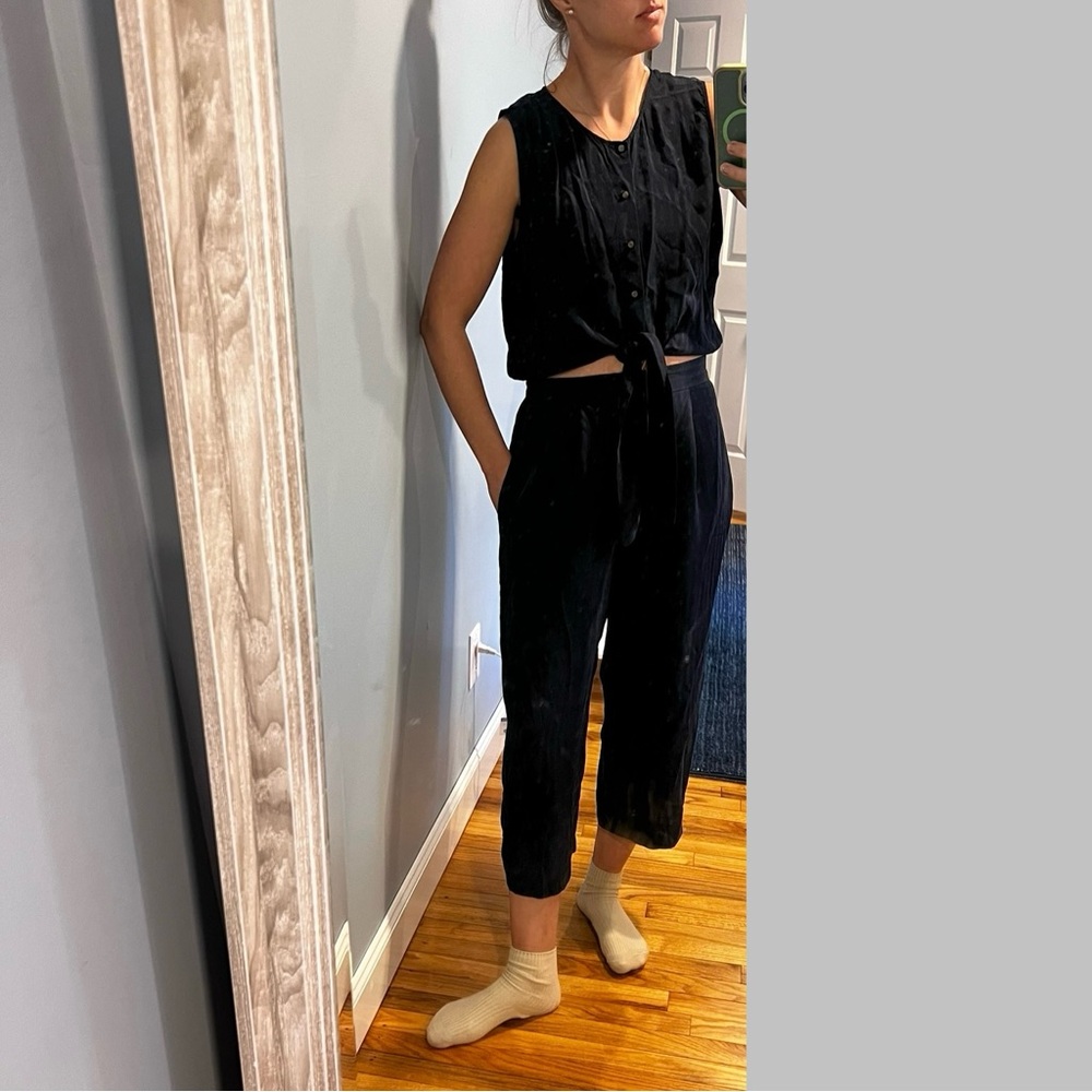 Club Monaco navy stripe Sleeveless Jumpsuit with midriff tie